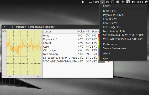 Psensor Ubuntu ハードウェアの温度
